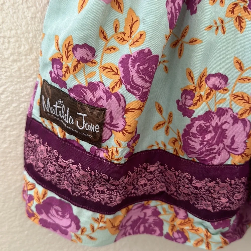 Matilda Jane Girls Turquoise and Purple Floral Short Sleeve Blouse Size 8 - Picture 7 of 8